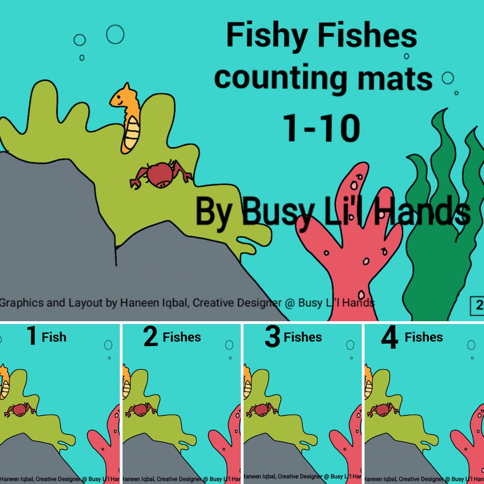 Counting Fishes - Play Dough Mats - Set of 10
