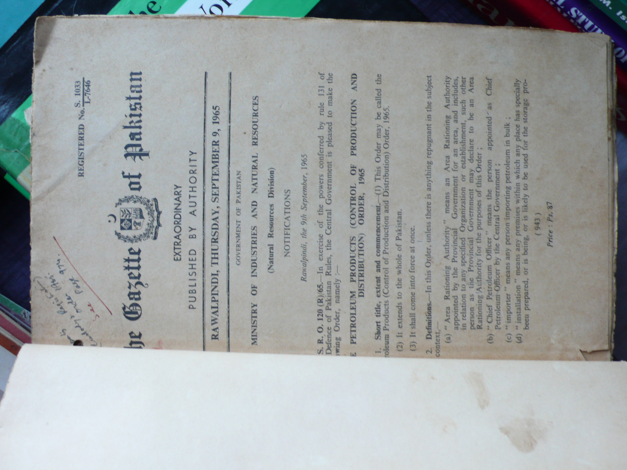 the gazette of pakistan, extraordinary, september 9, 1965