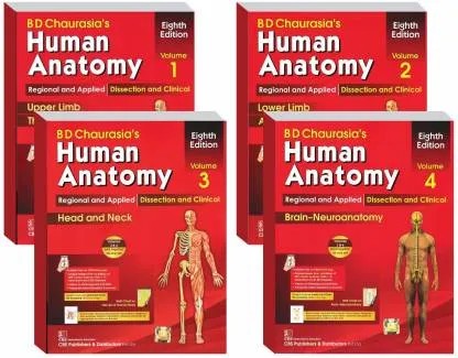 bd chaurasia's human anatomy 8th edition (volume -1,2&3 colour matte finished and volume -4 newspape