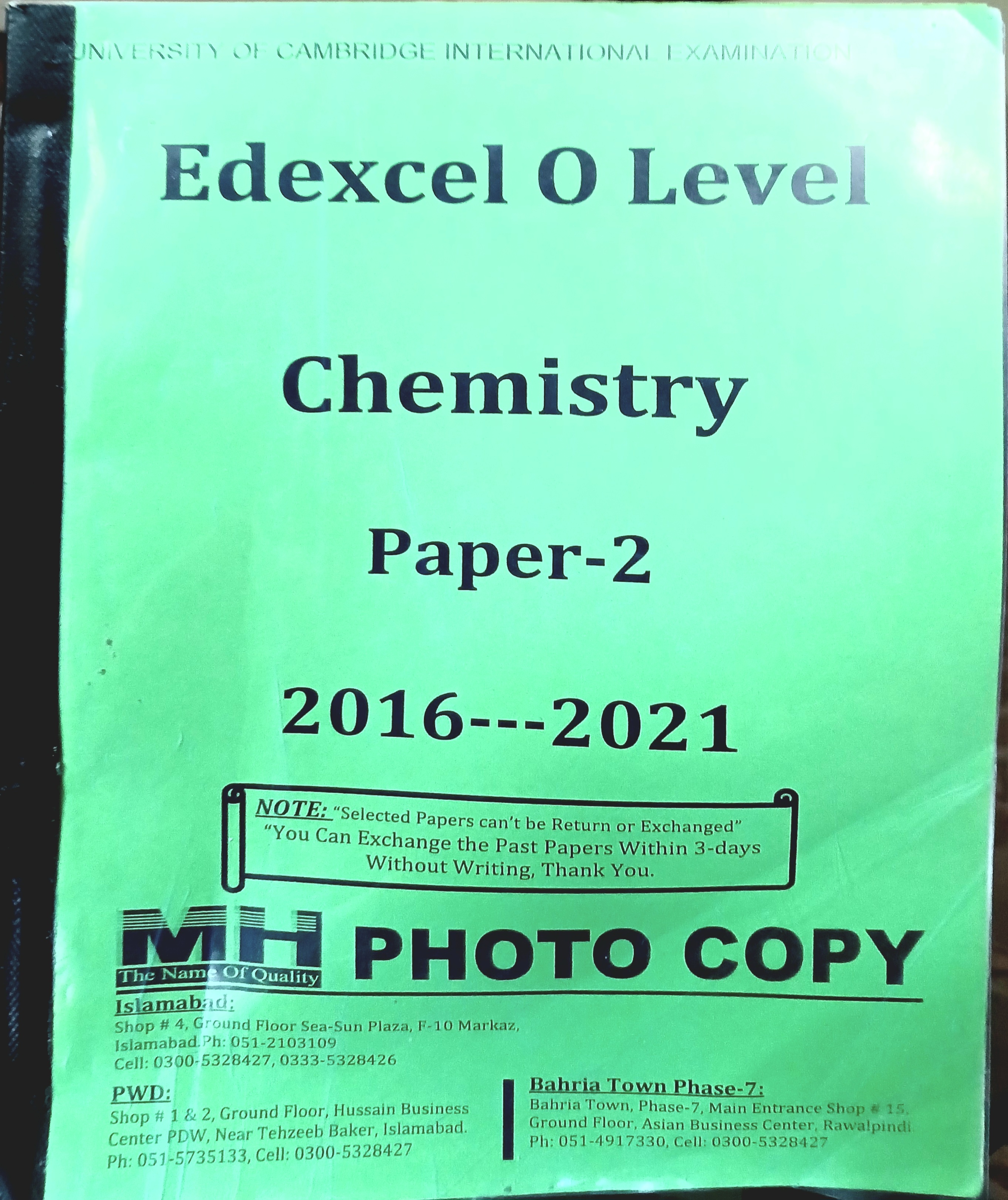 edexcel olevel chemistry paper2 2016-2021
