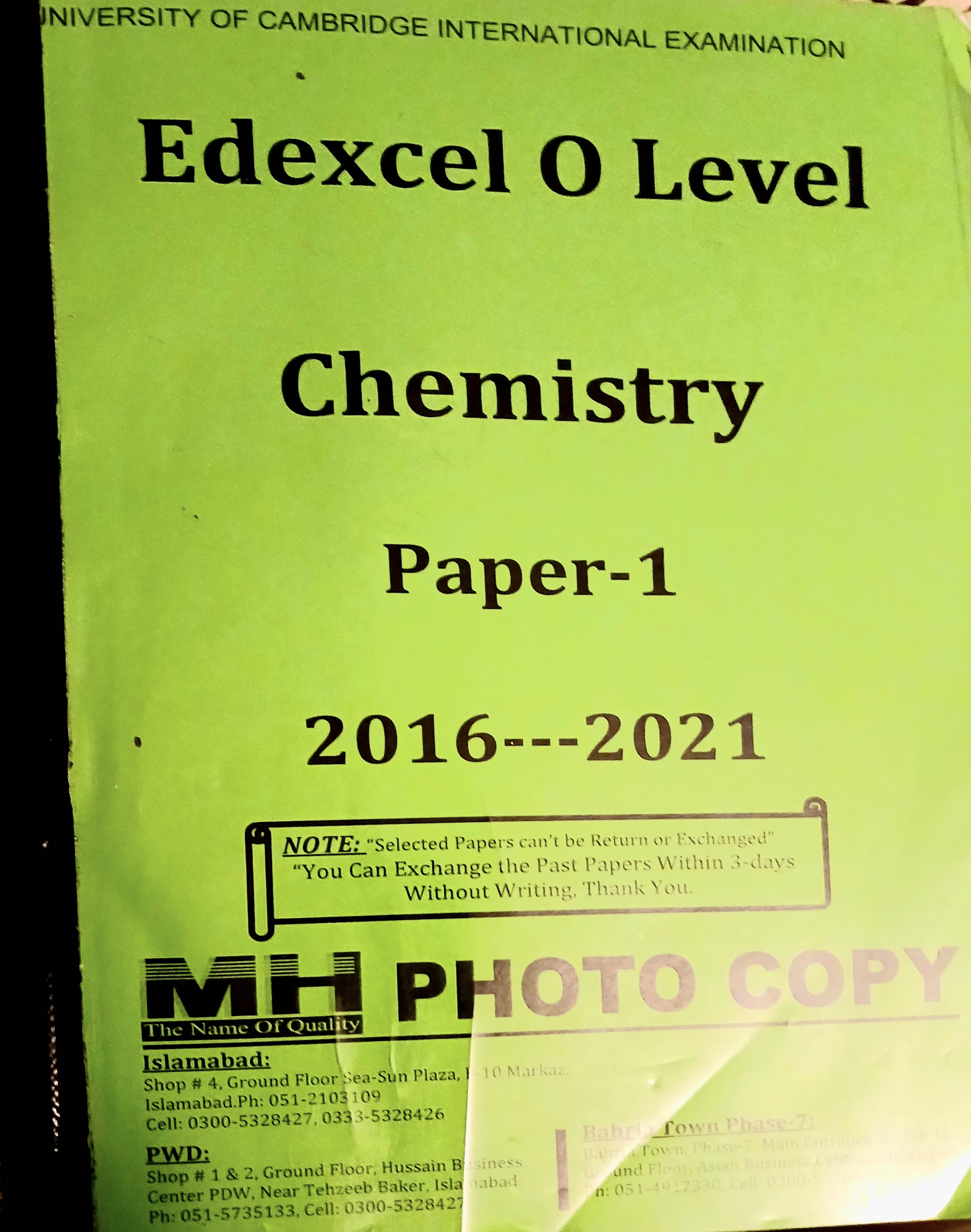 edexcel olevel chemistry paper 1 (2016-2021)