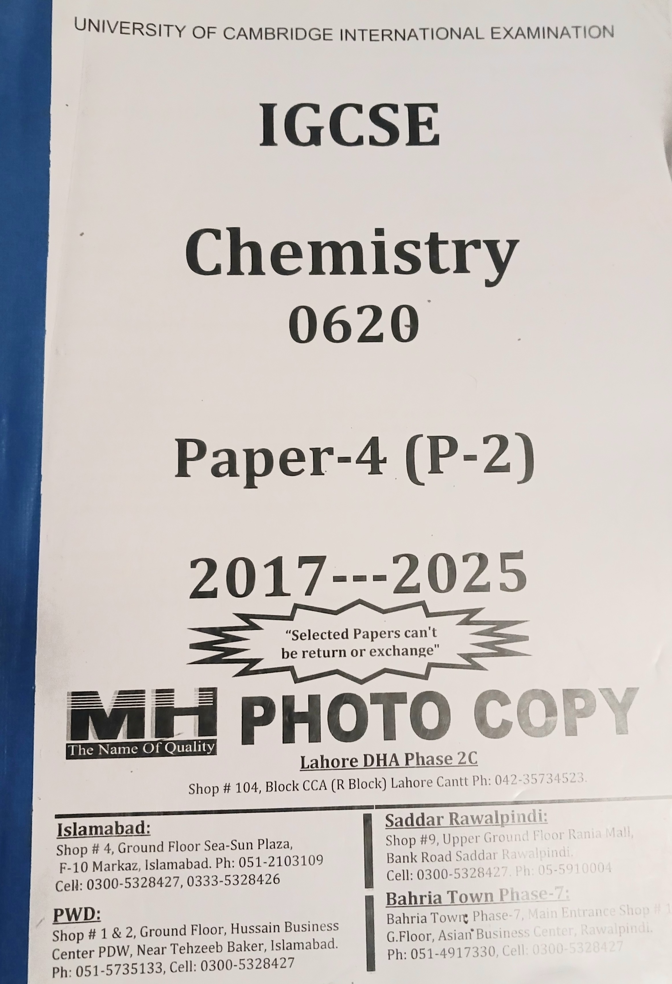 igcse olevel chemistry 0620 paper 4 2017-2025